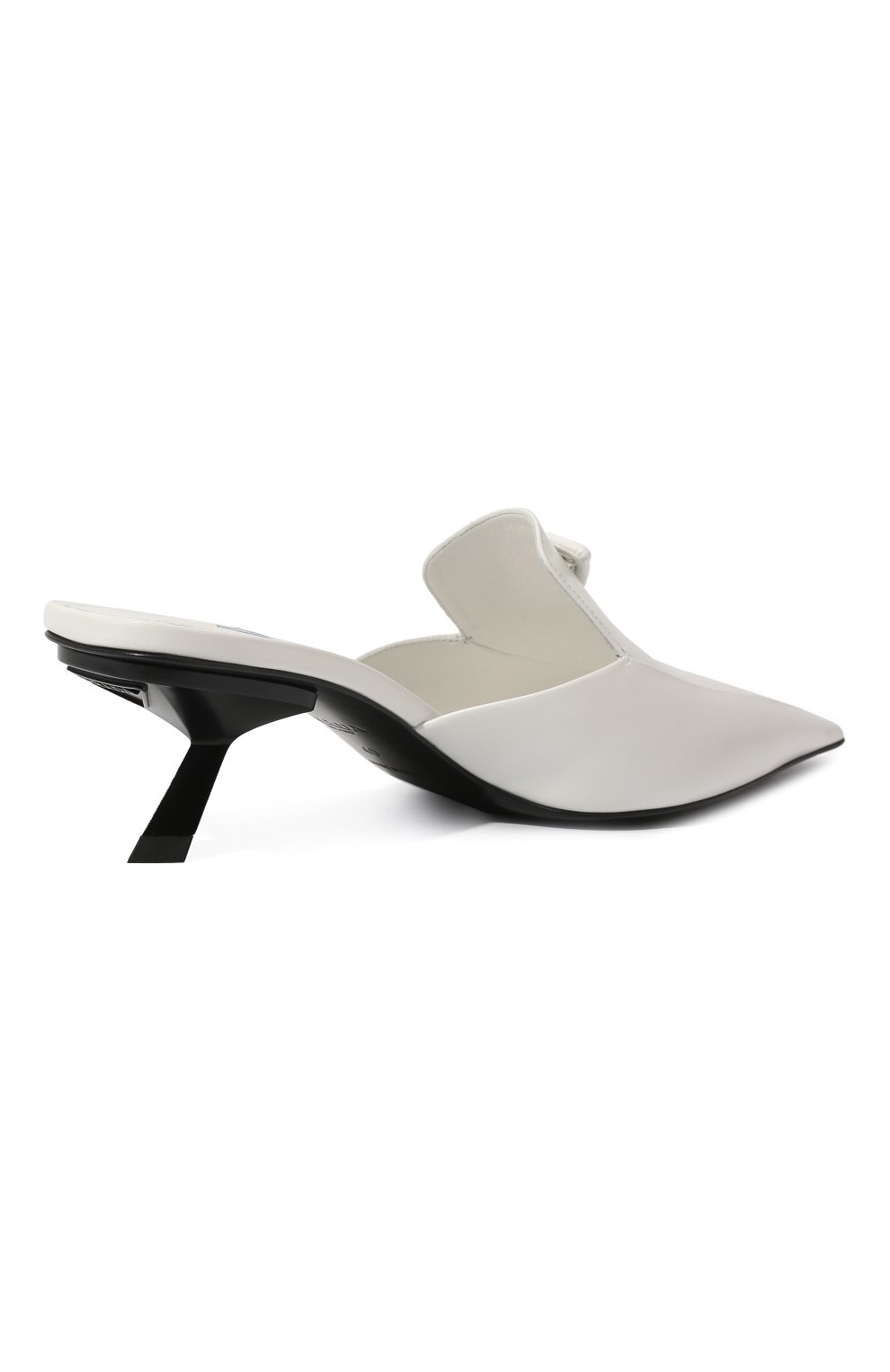 Женские кожаные мюли PRADA белого цвета, арт. 1D897M-055-F0009-055 | Фото 5 (Каблук высота: Средний; Каблук тип: Фигурный; Подошва: Плоская)