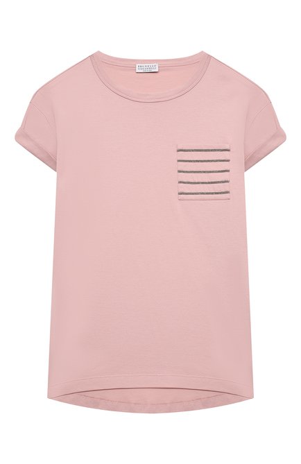 Детская хлопковая футболка BRUNELLO CUCINELLI светло-розового цвета, арт. B0A45T021A | Фото 1 (Материал внешний: Хлопок; Рукава: Короткие; Девочки Кросс-КТ: футболка-одежда; Региональные ограничения белый список (Axapta Mercury): RU; Ростовка одежда: 4 года | 104 см, 6 лет | 116 см)