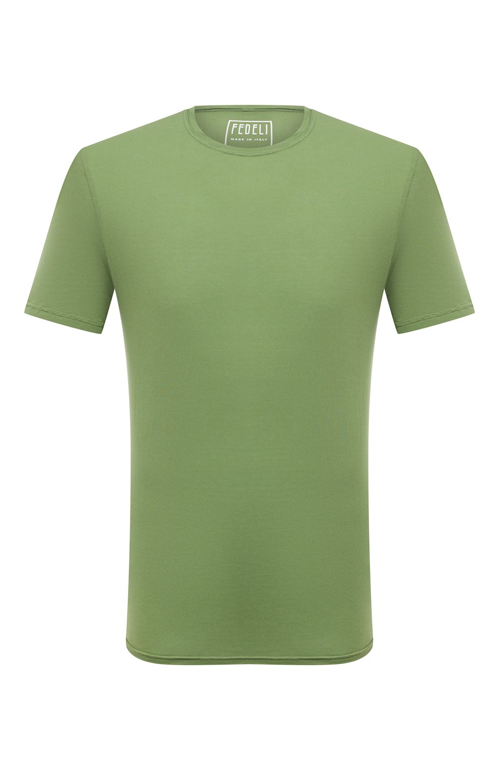 Мужская хлопковая футболка FEDELI зеленого цвета, арт. 6UID0113 | Фото 1 (Принт: Без принта; Рукава: Короткие; Длина (для топов): Стандартные; Материал сплава: Проставлено; Материал внешний: Хлопок; Драгоценные камни: Проставлено; Стили: Кэжуэл)