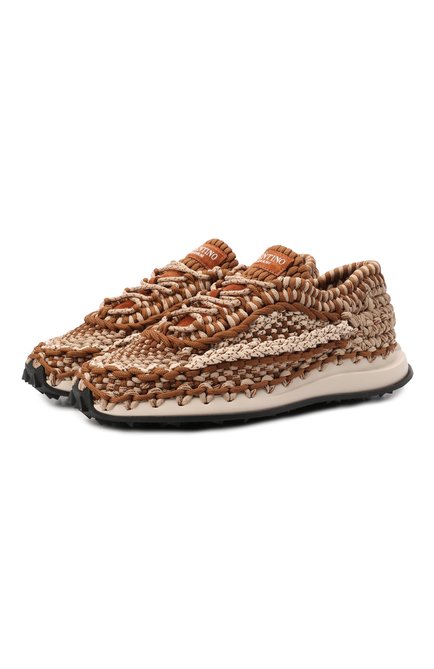 Мужские текстильные кроссовки crochet VALENTINO коричневого цвета по цене 95700 руб., арт. XY2S0E41/ZXB | Фото 1