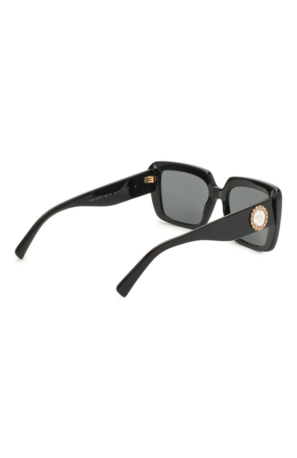 Женские солнцезащитные очки VERSACE черного цвета, арт. 4384B-GB1/87 | Фото 4 (Региональные ограничения белый список (Axapta Mercury): RU; Тип очков: С/з; Очки форма: Квадратные; Оптика �Гендер: оптика-женское)