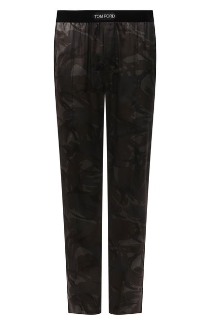 Мужские шелковые домашние брюки TOM FORD хаки цвета, арт. T4H201550 | Фото 1 (Материал внешний: Шелк; Длина (брюки, джинсы): Стандартные; Кросс-КТ: домашняя одежда)