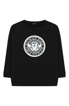 Детский хлопковый свитшот BALMAIN черного цвета, арт. 6K4000/KC170/4-10 | Фото 1 (Рукава: Длинные; Мальчики Кросс-КТ: Толстовка-одежда, Свитшот-одежда; Материал внешний: Хлопок; Статус проверки: Проверено, Проверена категория)