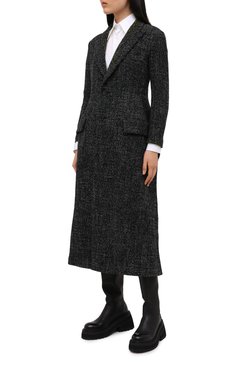 Женское шерстяное пальто YOHJI YAMAMOTO черного цвета, арт. FR-C04-104 | Фото 3 (Материал внешний: Шерсть; Рукава: Длинные; Длина (верхняя одежда): До середины бедра; Стили: Классический; 1-2-бортные: Однобортные; Материал подклада: Купро)