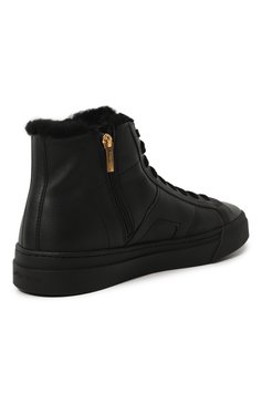 Мужские кожаные кеды SANTONI черного цвета, арт. MBGT21932NE0PSC0 | Фото 5 (Материал утеплителя: Натуральный мех; Материал сплава: Проставлено; Стили: Классический; Подошва: Массивная; Драгоценные камни: Проставлено)