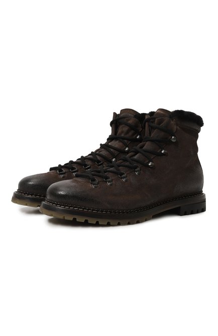 Мужские кожаные ботинки PREMIATA темно-коричневого цвета, арт. 339P/VINZ | Фото 1 (Подошва: П лоская; Материал сплава: Проставлено; Драгоценные камни: Проставлено; Материал утеплителя: Натуральный мех)