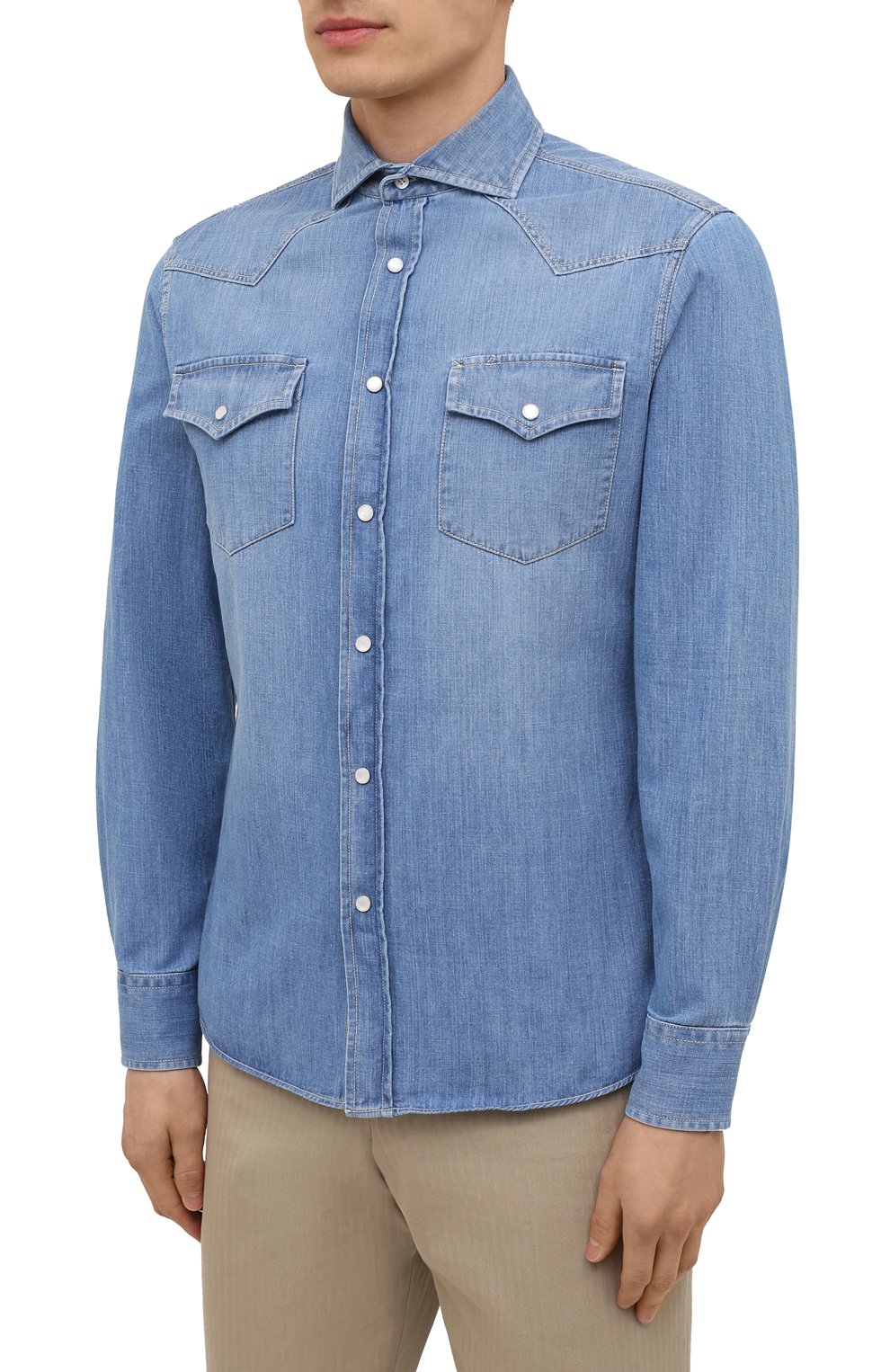 Мужская голубая джинсовая рубашка BRUNELLO CUCINELLI купить винтернет-магазине ЦУМ, арт. ME6454008