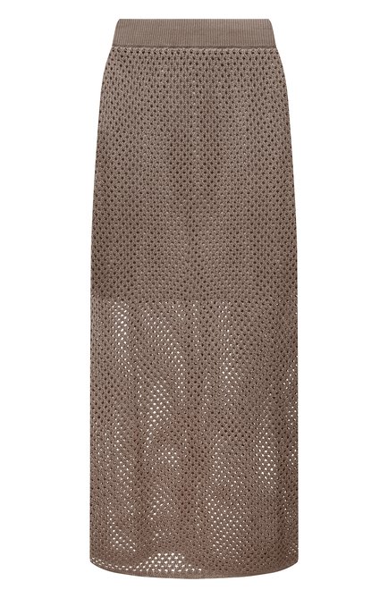 Женская хлопковая юбка BRUNELLO CUCINELLI коричневого цвета, арт. M7876B1345 | Фото 1 (Длина Ж (юбки, платья, шорты): Макси; Материал внешний: Хлопок; Материал сплава: Проставлено; Драгоценные камни: Проставлено)