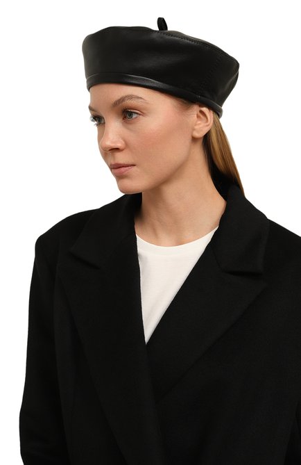 Женский кожаный берет COCOSHNICK HEADDRESS черного цвета, арт. beretblack | Фото 2 (Материал: Натуральная кожа)