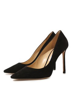 Женские замшевые туфли romy 100 JIMMY CHOO черного цвета, арт. R0MY 100/SUE | Фото 1 (Каблук высота: Высокий; Материал внешний: Кожа, Замша; Материал внутренний: Натуральная кожа; Каблук тип: Шпилька; Статус проверки: Проверено, Проверена категория; Подошва: Плоская)