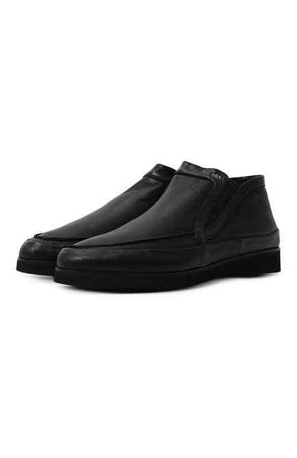 Мужские кожаные ботинки ALDO BRUE черного цвета, арт. AB8146R | Фото 1 (Материал сплава: Проставлено; Материал внутренний: Текстиль; Драгоценные камни: Проставлено; Подошва: Плоская)