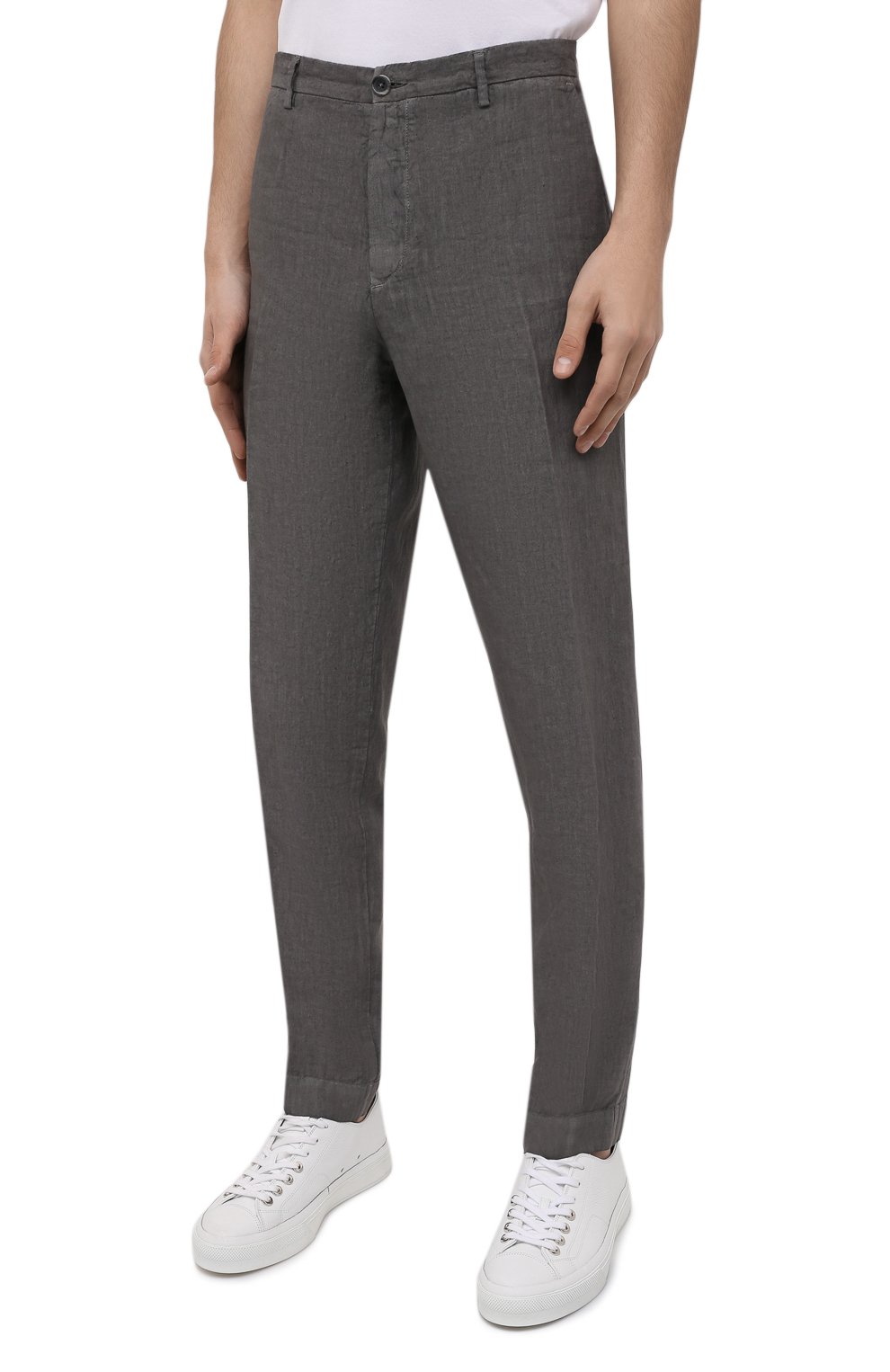 Мужские льняные брюки 120% LINO серого цвета, арт. V0M2411/0253/S00 | Фото 3 (Силуэт М (брюки): Чиносы; Длина (брюки, джинсы): Стандартные; Случай: Повседневный; Материал внешний: Лен; Стили: Кэжуэл)