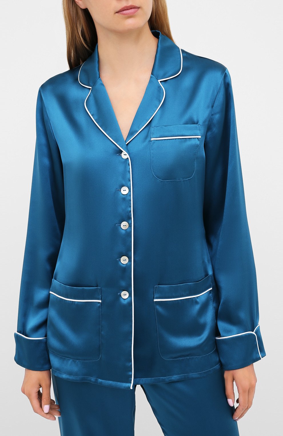 Женская шелковая пижама OLIVIA VON HALLE синего цвета, арт. PS2016 | Фото 2 (Материал внешний: Шелк)