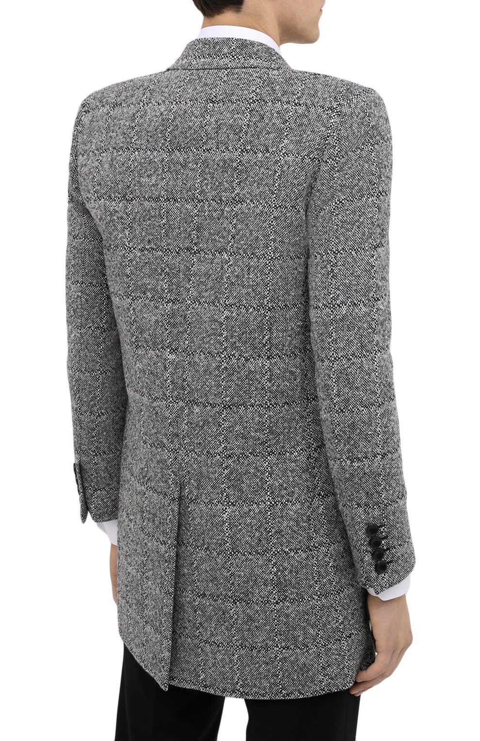 Мужской пальто SAINT LAURENT серого цвета, арт. 626703/Y1B11 | Фото 5 (Материал внешний: Шерсть, Синтетический материал; Рукава: Длинные; Длина (верхняя одежда): До середины бедра; Материал сплава: Проставлено; Стили: Классический; Мужское Кросс-КТ: Верхняя одежда, пальто-верхняя одежда; Драгоценные камни: Проставлено; Материал подклада: Купро)