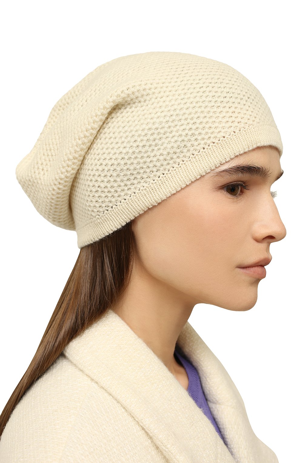 Женская кашемировая шапка INVERNI белого цвета, арт. 5263 CM | Фото 2 (Материал: Текстиль, Кашемир, Шерсть)