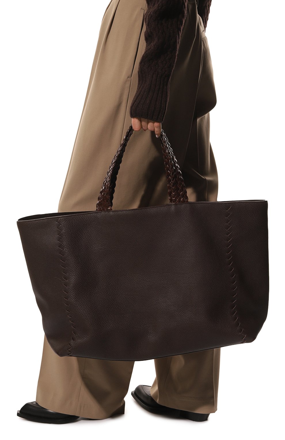 Женский сумка-шопер с ручкой из кожи крокодила RUBEUS MILANO темно-коричневого цвета, арт. 038/21D406 | Фото 2 (Сумки-технические: Сумки-шопперы; Материал: Натуральная кожа; Размер: large)