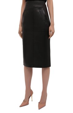 Женская кожаная юбка TOM FORD черного цвета, арт. GCL828-LEX228 | Фото 3 (Женское Кросс-КТ: Юбка-карандаш, Юбка-одежда; Длина Ж (юбки, платья, шорты): Миди; Материал внешний: Натуральная кожа; Материал подклада: Шелк; Стили: Кэжуэл)