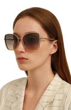 Женские солнцезащитные очки JIMMY CHOO золотого цвета, арт. ALEXIS PY3 | Фото 2 (Тип очков: С/з; Материал: Металл; Очки форма: Квадратные)