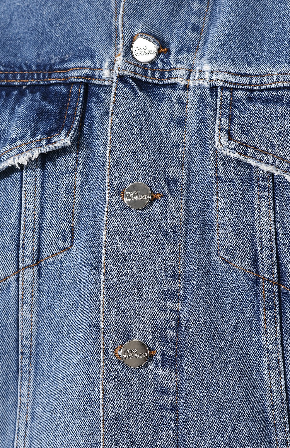 Женская джинсовая куртка TWO WOMEN IN THE WORLD голубого цвета, арт. LENA/UDLL6 | Фото 5 (Кросс-КТ: Куртка, Деним; Рукава: Длинные; Материал внешний: Хлопок, Деним; Длина (верхняя одежда): Короткие)
