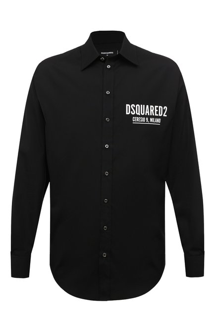 Мужская хлопковая рубашка DSQUARED2 черного цвета, арт. S74DM0652/S36275 | Фото 1 (Рукава: Длинные; Драгоценные камни: Проставлено; Материал внешний: Хлопок; Длина (для топов): Стандартные; Материал сплава: Проставлено)