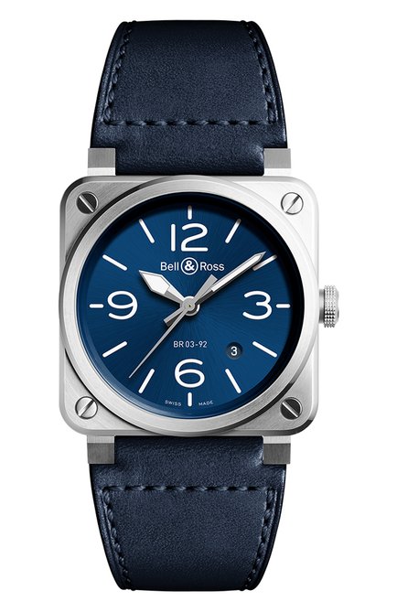 Мужские часы br 03-92 blue steel BELL&ROSS бесцветного цвета, арт. BR0392-BLU-ST/SCA | Фото 1 (Материал корпу са: Сталь; Цвет циферблата: Синий; Механизм: Автомат)
