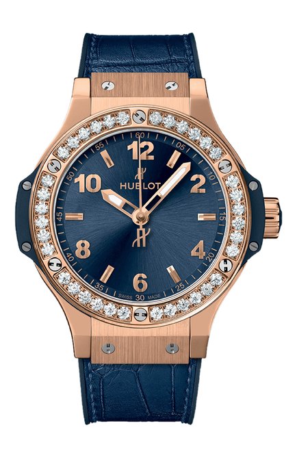 Женские часы big bang gold blue diamonds HUBLOT бесцветного цвета, арт. 361.PX.7180.LR.1204 | Фото 1 (Материал корпуса: Розовое золото; Механизм: Кварц; Цвет циферблата: Синий)