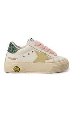 Детские кожаные кеды may GOLDEN GOOSE DELUXE BRAND белого цвета, арт. GJF00112.F003302 | Фото 5 (Девочки Кросс-КТ: Обувь-низкие; Материал внутренний: Натуральная кожа; Материал сплава: Проставлено; Нос: Не проставлено)