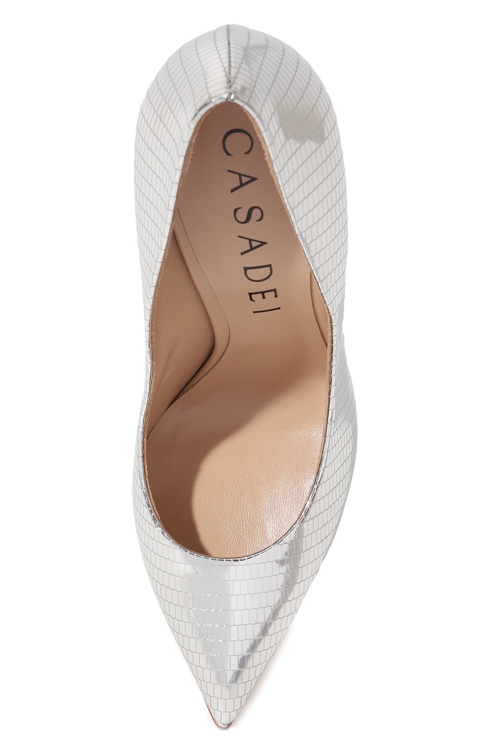 Женские кожаные туфли CASADEI серебряного цвета, арт. 1F902V120MCVIPE | Фото 6 (Каблук высота: Высокий; Материал внутренний: Натуральная кожа; Каблук тип: Шпилька; Подошва: Плоская)