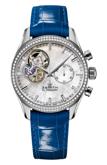 Женские часы chronomaster lady blue ZENITH бесцветного цвета, арт. 16.2150.4062/81.C754 | Фото 1 (Цвет циферблата: Перламутровый; Механизм: Автомат; Материал корпуса: Сталь)
