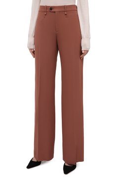Женские шерстяные брюки CHLOÉ коричневого цвета, арт. CHC21UPA17166 | Фото 3 (Длина (брюки, джинсы): Удлиненные; Материал внешний: Шерсть; Женское Кросс-КТ: Брюки-одежда; Региональные ограничения белый список (Axapta Mercury): RU; Материал сплава: Проставлено; Силуэт Ж (брюки и джинсы): Р�асклешенные; Драгоценные камни: Проставлено; Материал подклада: Вискоза; Стили: Кэжуэл)