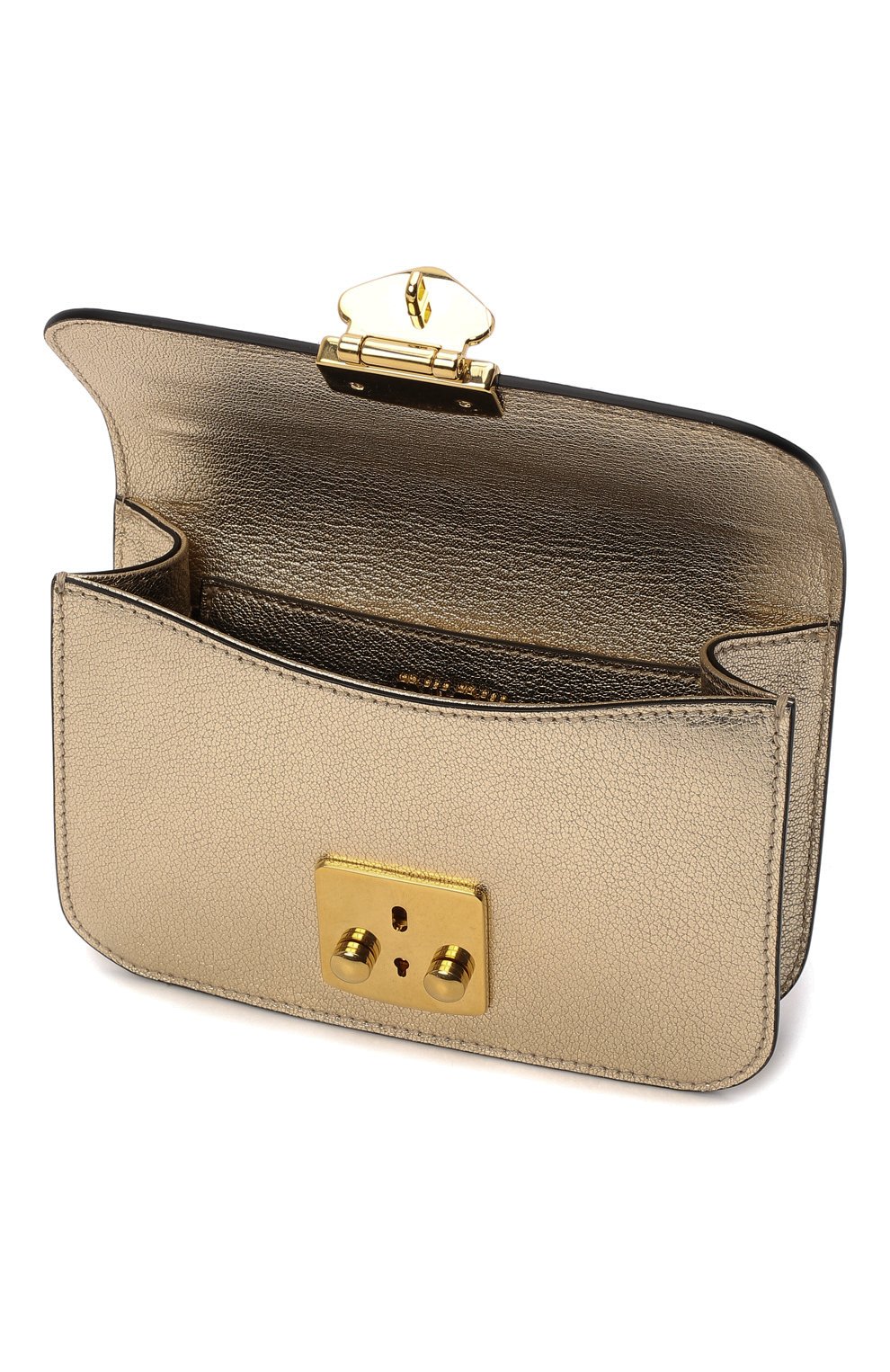 Женская сумка MIU MIU золотого цвета, арт. 5BD231-2AJB-F0846-OOO | Фото 5 (Сумки-технические: Сумки через плечо; Материал: Натуральная кожа; Размер: mini; Ремень/цепочка: На ремешке)
