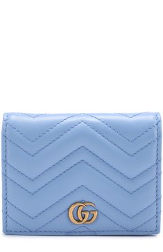 Женский кожаный футляр для кредитных карт с логотипом бренда GUCCI голубого цвета, арт. 443125/DRW1T | Фото 1 (Материал: Натуральная кожа; Статус проверки: Проверена категория)