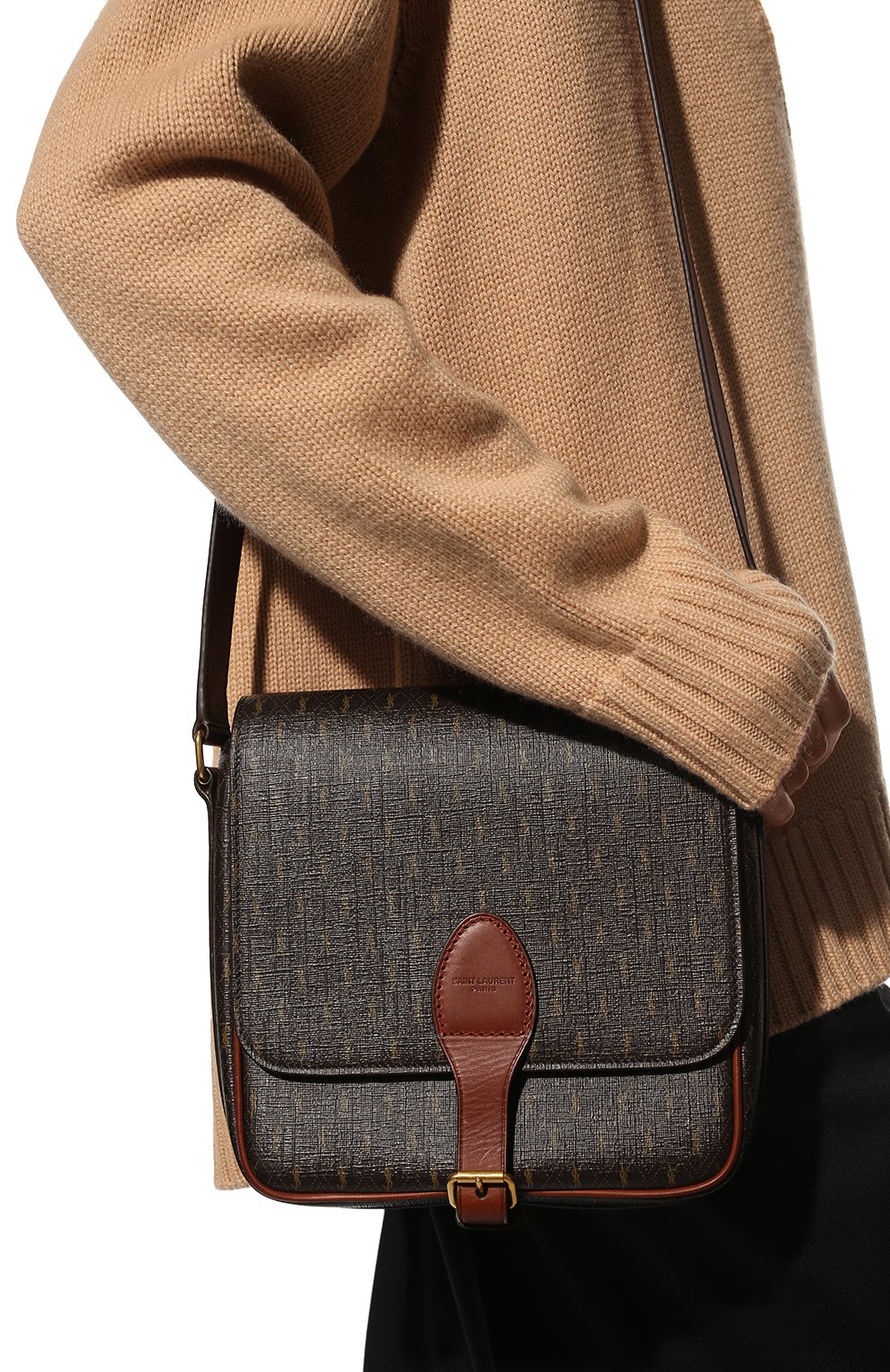 Женская сумка le monogramme SAINT LAURENT коричневого цвета, арт. 668582/2UY2W | Фото 2 (Сумки-технические: Сумки через плечо; Размер: mini; Ремень/цепочка: На ремешке; Материал: Экокожа)