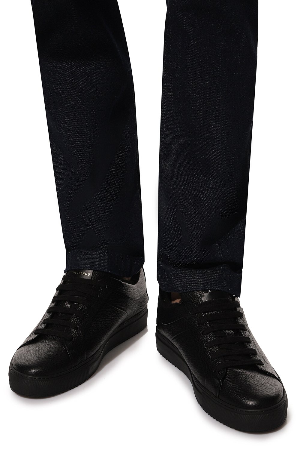 Мужские кожаные кеды CAMERLENGO черного цвета, арт. 16110 | Фото 3 (Материал внешний: Кожа; Материал утеплителя: Натуральный  мех; Материал внутренний: Натуральная кожа; Стили: Классический)