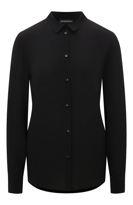 Женская шелковая рубашка EMPORIO ARMANI черного цвета, арт. 0NC3BT/02301 | Фото 1 (Материал сплава: Проставлено; Драгоценные камни: Проставлено; Рукава: Длинные; Материал внешний: Шелк; Длина (для топов): Стандартные)