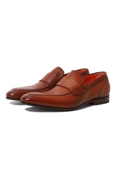 Мужские кожаные лоферы SANTONI коричневого цвета, арт. MCLG16451SA3BSLFN01 | Фото 1 (Материал внутренний: Натуральная кожа; Стили: Классический)