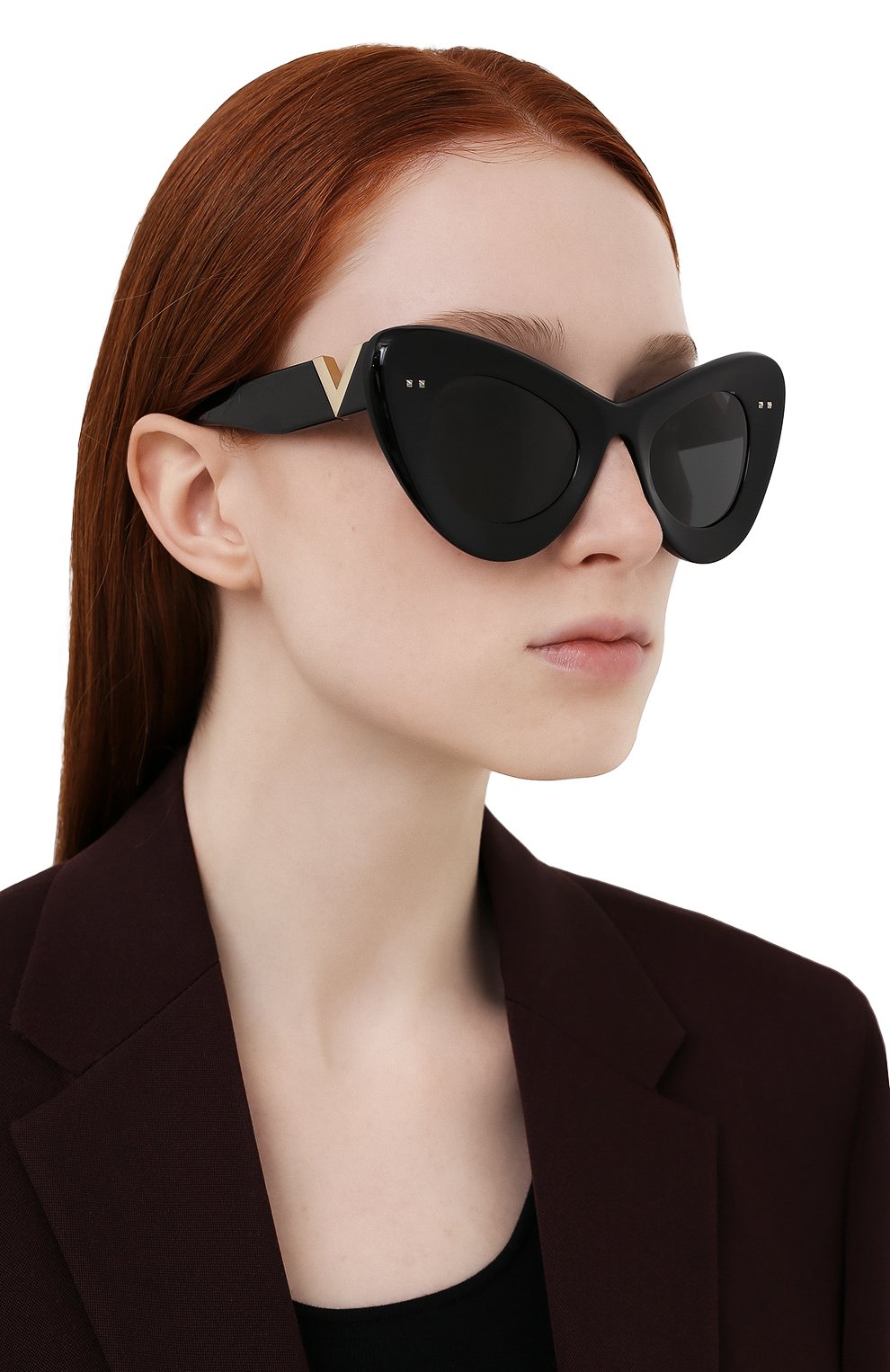 Женские солнцезащитные очки VALENTINO черного цвета, арт. 4090-500187 | Фото 2 (Региональные ограничения белый список (Axapta Mercury): RU; Тип очков: С/з; Очки форма: Cat-eye)