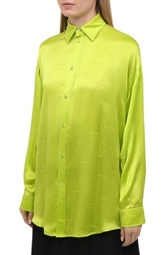Женская шелковая рубашка BALENCIAGA зеленого цвета, арт. 623037/TJN07 | Фото 3 (Материал внешний: Шелк; Рукава: Длинные; Принт: Без принта; Женское Кросс-КТ: Рубашка-одежда; Длина (для топов): Удлиненные; Региональные ограничения белый список (Axapta Mercury): RU; Материал сплава: Проставлено; Драгоценные камни: Проставлено; Стили: Романтичный)