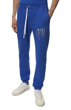 Мужские хлопковые джоггеры AMIRI синего цвета, арт. PS22MJL035-466 | Фото 3 (Длина (брюки, джинсы): Стандартные; Материал внешний: Хлопок; Стили: Спорт-шик; Силуэт М (брюки): Джоггеры)