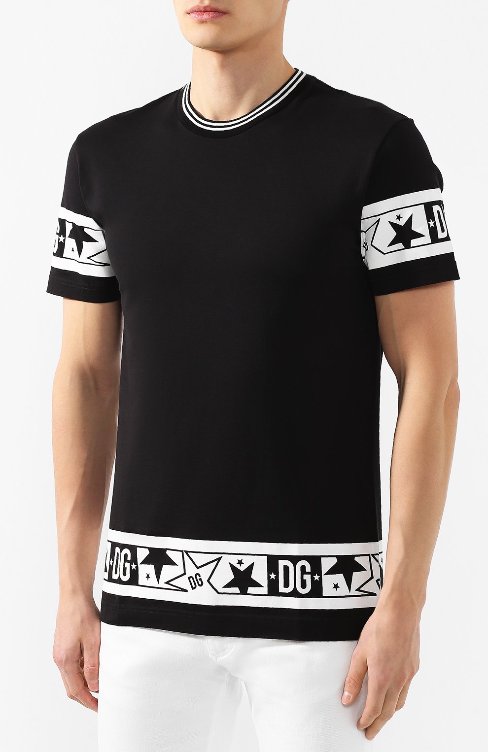 Мужская хлопковая футболка DOLCE & GABBANA черного цвета, арт. G8KD0T/FI7K2 | Фото 3 (Рукава: Короткие; Длина (для топов): Стандартные; Принт: С принтом; Мужское Кросс-КТ: Футболка-одежда; Материал внешний: Хлопок; Стили: Кэжуэл)