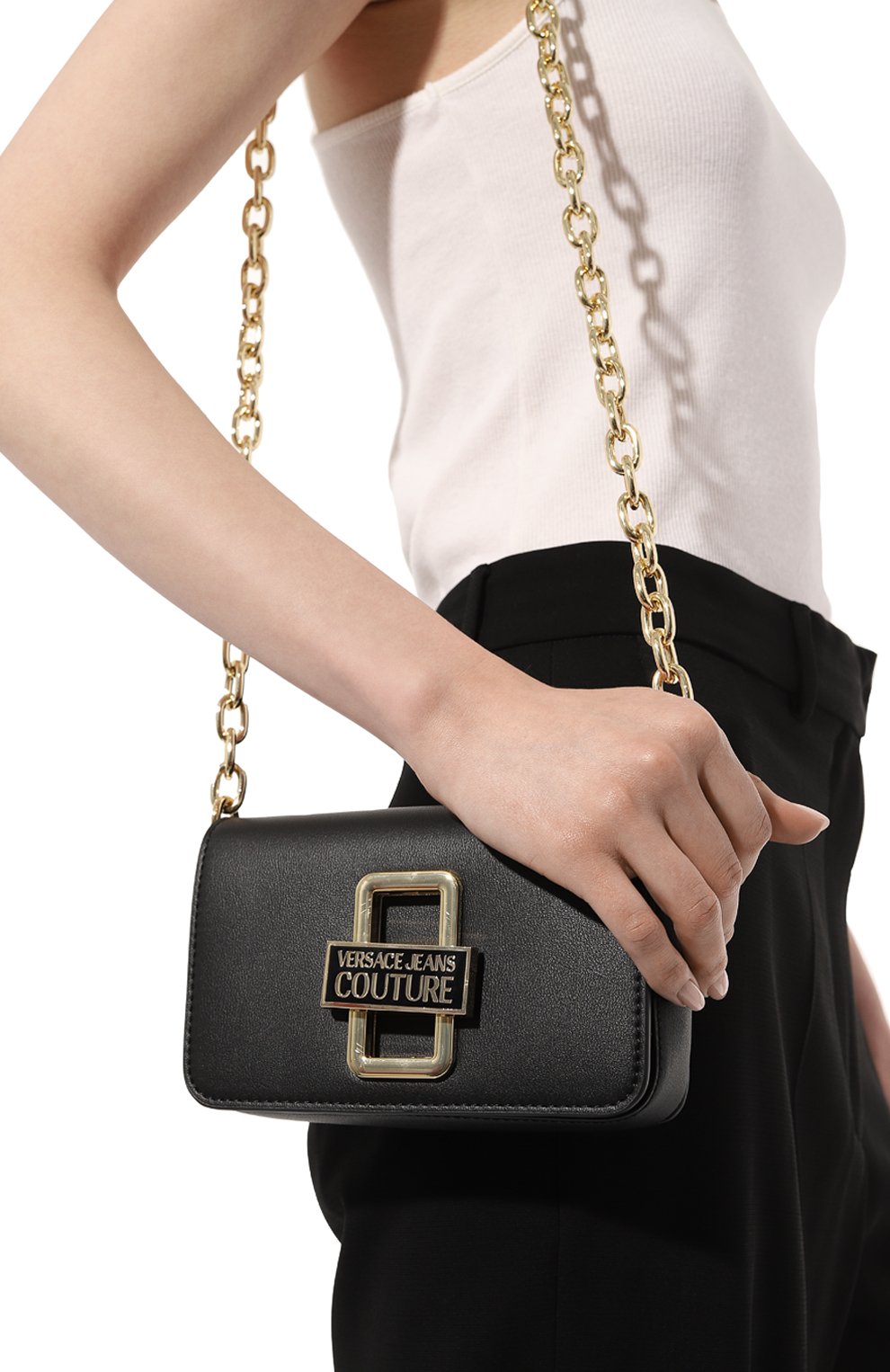 Женская сумка VERSACE JEANS COUTURE черного цвета, арт. 74VA4BR2/ZS585 | Фото 2 (Сумки-технические: Сумки top-handle; Материал: Текстиль)