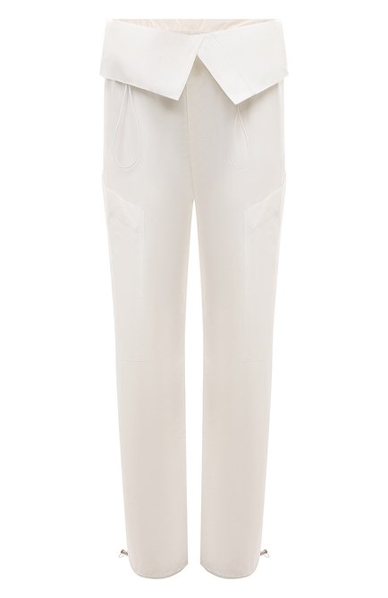 Женские хлопковые брюки YUZEFI белого цвета, арт. YUZRS24-RW-TR08-07 | Фото 1 (Материал сплава: Проставлено; Длина (брюки, джинсы): Стандартные; Драгоценные камни: Проставлено; Материал внешний: Хлопок)