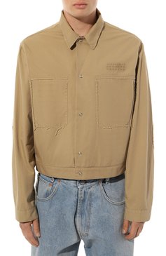Мужская джинсовая куртка MM6 бежевого цвета, арт. S52AM0254/S52532 | Фото 3 (Кросс-КТ: Куртка, Деним; Рукава: Длинные; Материал сплава: Проставлено; Материал внешний: Хлопок, Деним; Драгоценные камни: Проставлено; Длина (верхняя одежда): Короткие; Стили: Кэжуэл)