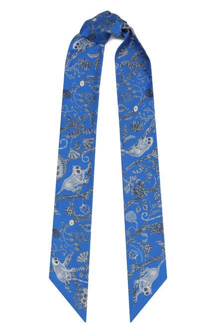 Женский шелковый шарф-твилли lemur KIRILL OVCHINNIKOV синего цвета, арт. 1\6 | Фото 1 (Материал: Текстиль, Шелк; Нос: Не проставлено; Материал сплава: Проставлено)