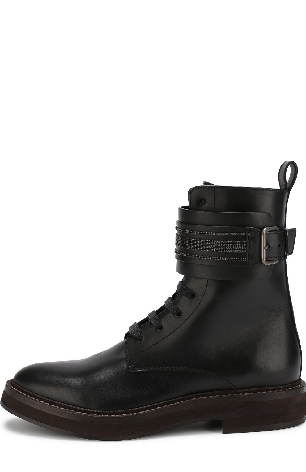Женские черные высокие кожаные ботинки на шнуровке BRUNELLO CUCINELLIкупить в интернет-магазине ЦУМ, арт. MZBSG1293