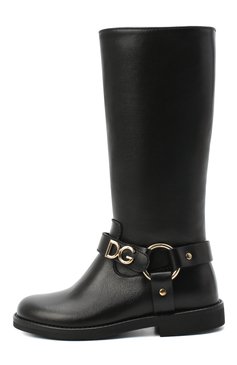Детские кожаные сапоги DOLCE & GABBANA черного цвета, арт. D10986/AW998/24-28 | Фото 2 (Материал внешний: Кожа; Материал внутренний: Натуральная кожа; Региональные ограничения белый список (Axapta Mercury): RU; Длина стельки: 14,7, 15,4, 16,1, 16,7, 17,4)