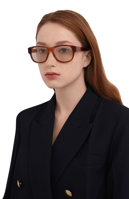 Женские солнцезащитные очки GUCCI коричневого цвета, арт. 663793/J0740 | Фото 2 (Тип очков: С/з; Очки форма: Круглые)