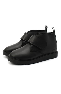 Детские кожаные ботинки EMPORIO ARMANI черного цвета, арт. XMN005/X0R08 | Фото 1 (Материал утеплителя: Натуральный мех; Региональные ограничения белый список (Axapta Mercury): RU)