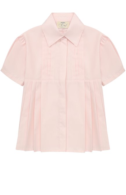 Детское хлопковая блуза с защипами и поясом CAF розового цвета, арт. 24-P0/9A-11A | Фото 1 (Рукава: Короткие; Материал внешний: Хлопок; Статус проверки: Проверена категория, Проверено)