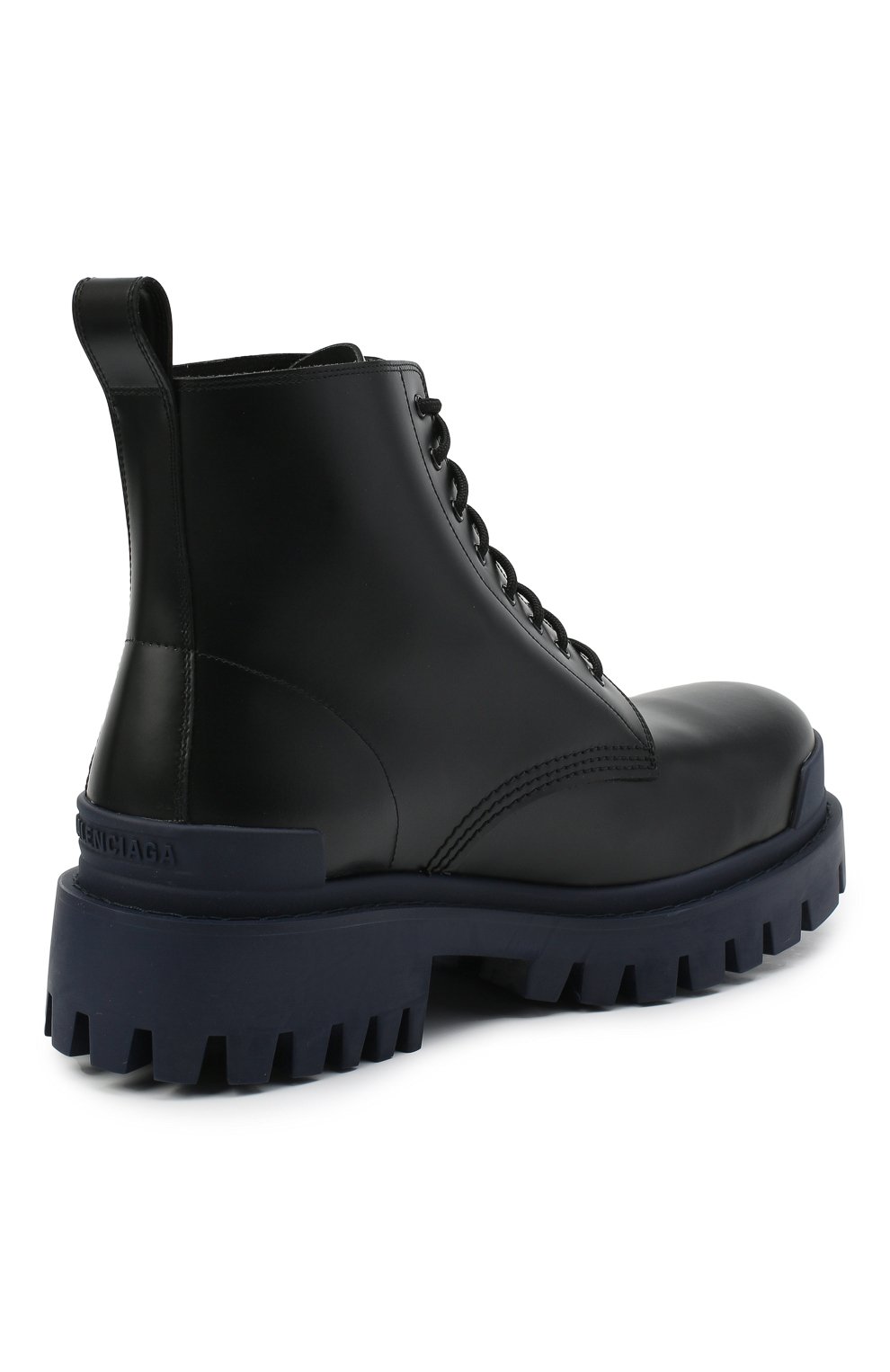 Мужские кожаные ботинки strike BALENCIAGA темно-синего цвета, арт. 589338/WA967 | Фото 4 (Каблук высота: Высокий; Мужское Кросс-КТ: Ботинки-обувь, Байкеры-обувь; Материал внутренний: Натуральная кожа; Материал утеплителя: Без утеплителя; Подошва: Массивная)